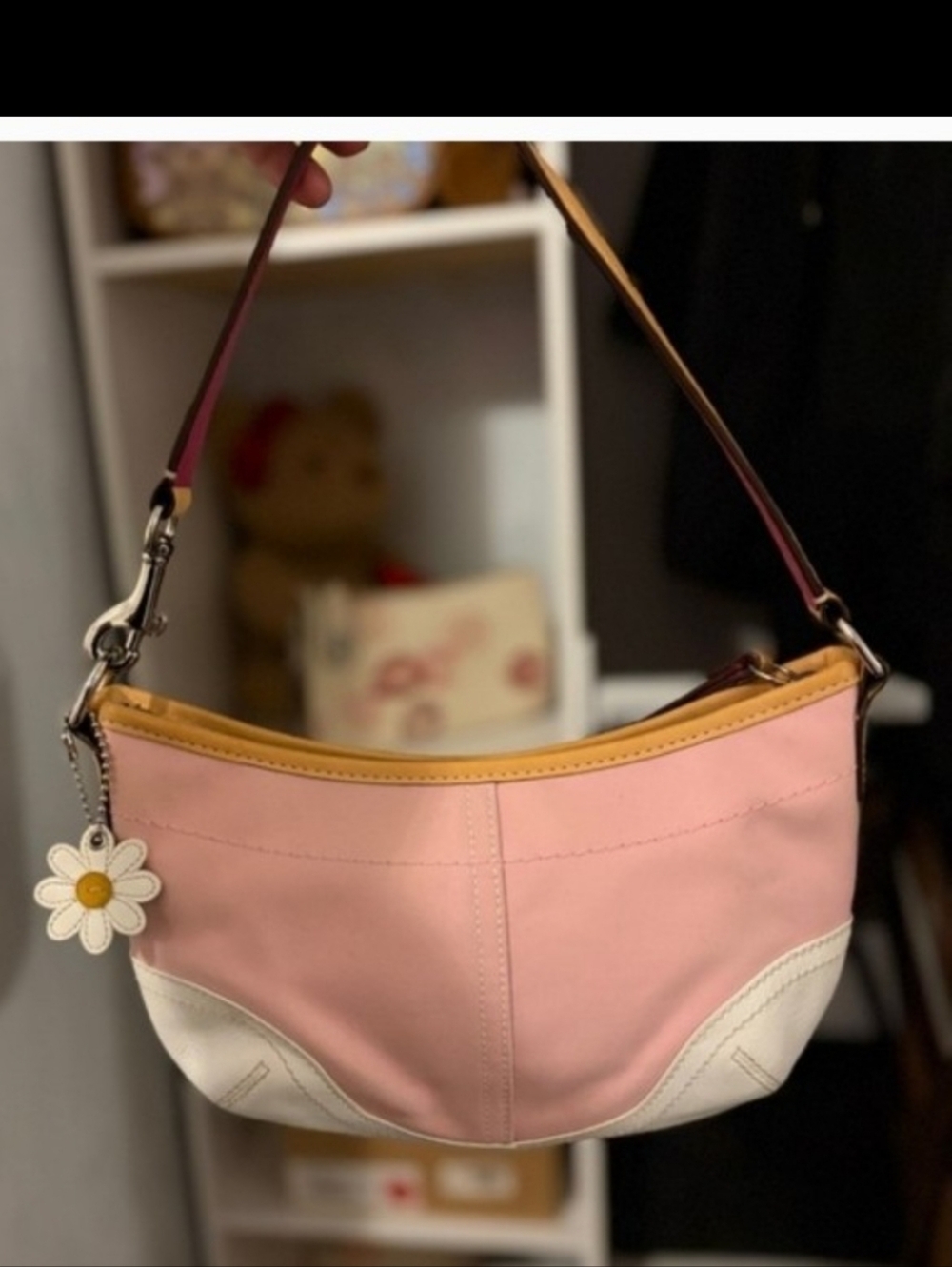 Vintage Coach Pink and White Daisy Charm Shoulder Bag MINI